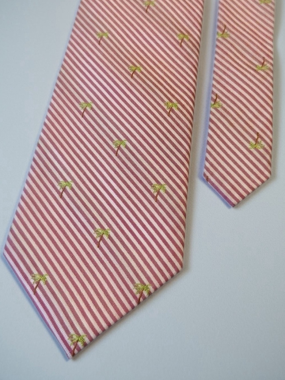 Rooster Silk Tie Pink White Stripe Palm Tree 58.5 x 3.75” Vintage